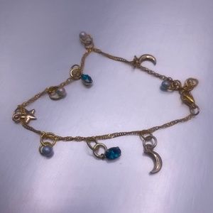 8 Inch Gold Moon and Crystal Rhinestone Anklet/Bracelet, Homemade Star Anklet